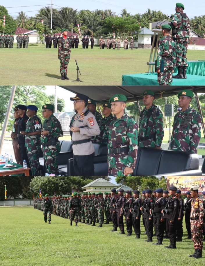 Kapolres Malteng Hadiri Upacara HUT Infanteri ke 74 dan Penyerahan Simbol Peleton Yudha Wastu Pramuka Jaya Tahun 2022