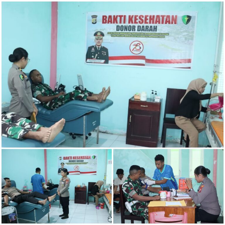 Personil Polres Malteng Bersama TNI Donorkan Darah Sambut Hari Bhayangkara ke-78